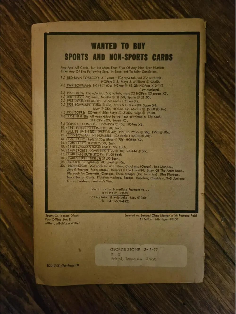 Sports Collectors Digest - July 31, 1976. Frank Robinson HOF - First black Mgr.